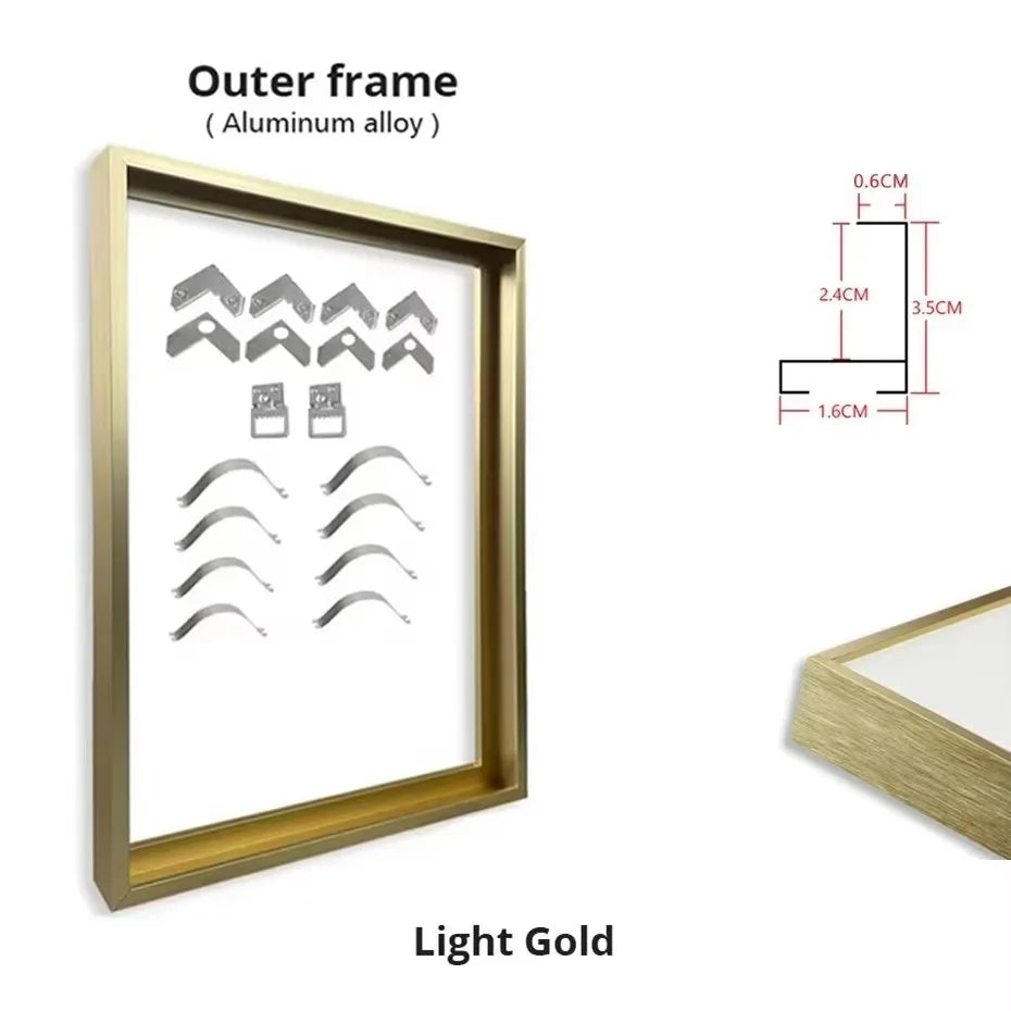Customized DIY Frame Kit Gold Black Metal Aluminum Outer Frame and Wooden Inner Frame