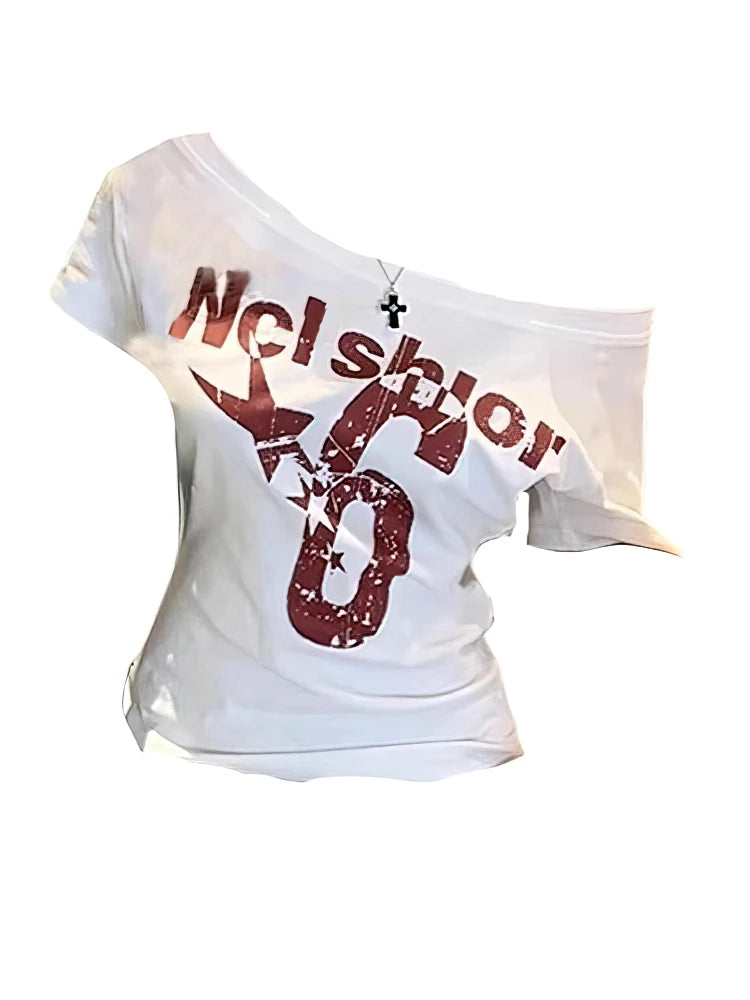 Sport Summer Off shoulder Top Women Vintage 2000s Short sleeve T shirt