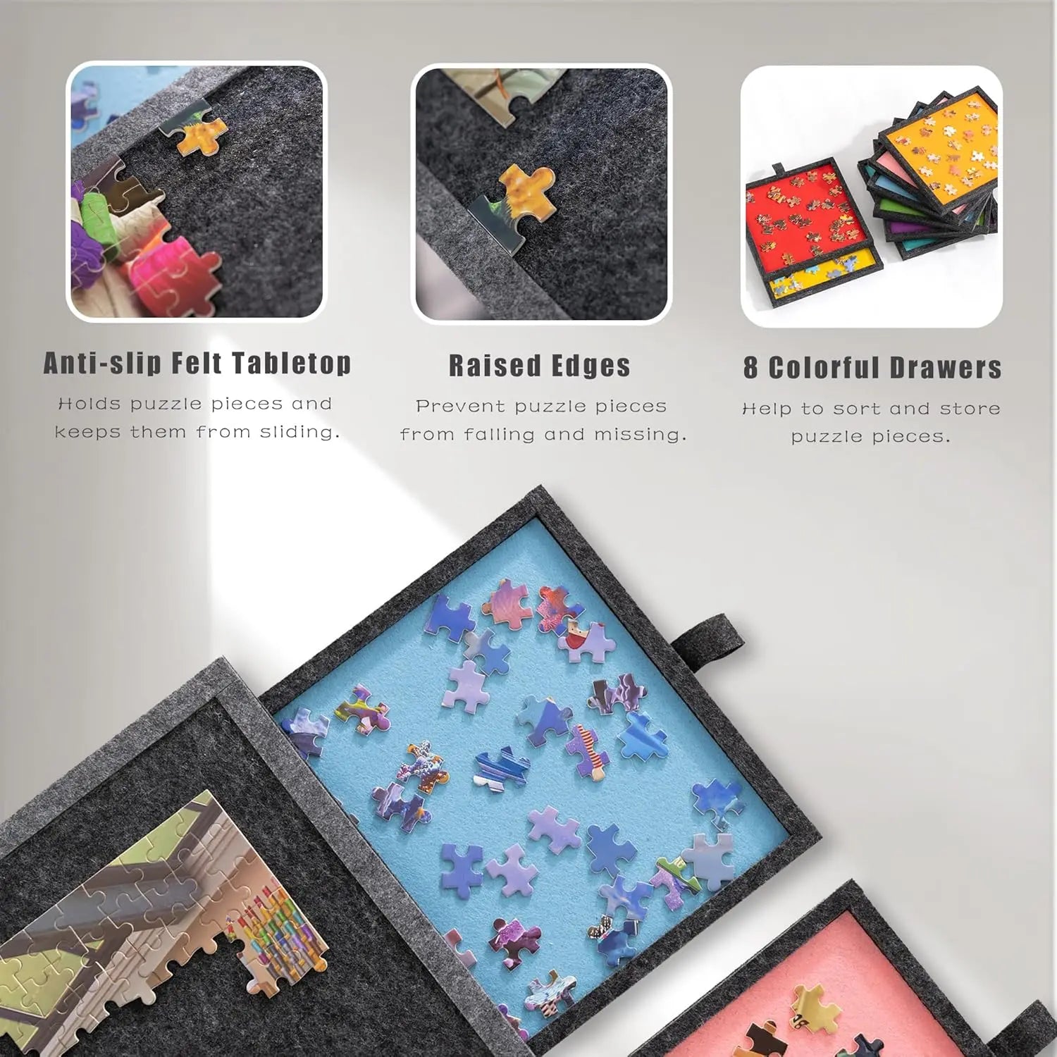 2000 Piece Tilting & Foldable Puzzle Board with 8 Colored Drawers & Cover, Portable Jigsaw Puzzle Table with Storage for Adults