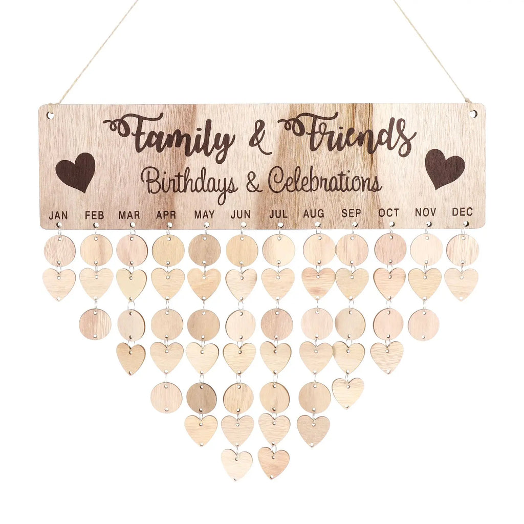 Wooden Hanging DIY Calendar Reminder Board with 50 Round Pendants and 50 Heart Shaped Pendants
