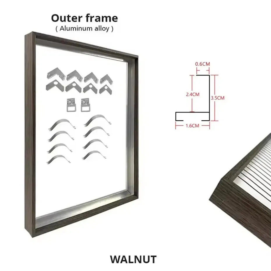Customized DIY Frame Kit Gold Black Metal Aluminum Outer Frame and Wooden Inner Frame