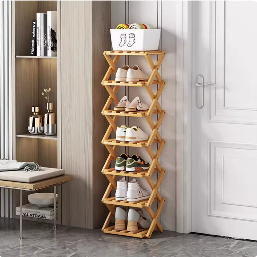  Bamboo Shoe Rack without Installation Small Shoe Rack, Foldable Shoe Storage Rack, Shoe Organizer for Entryway