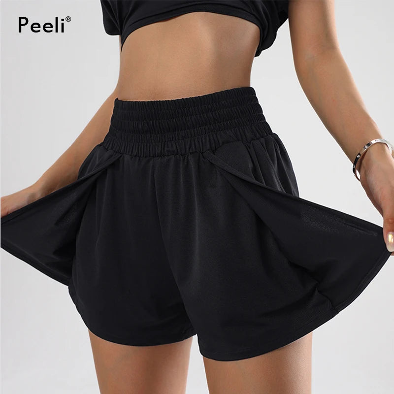 Spandex Sports Shorts with Phone Pockets Loose Yoga Shorts 