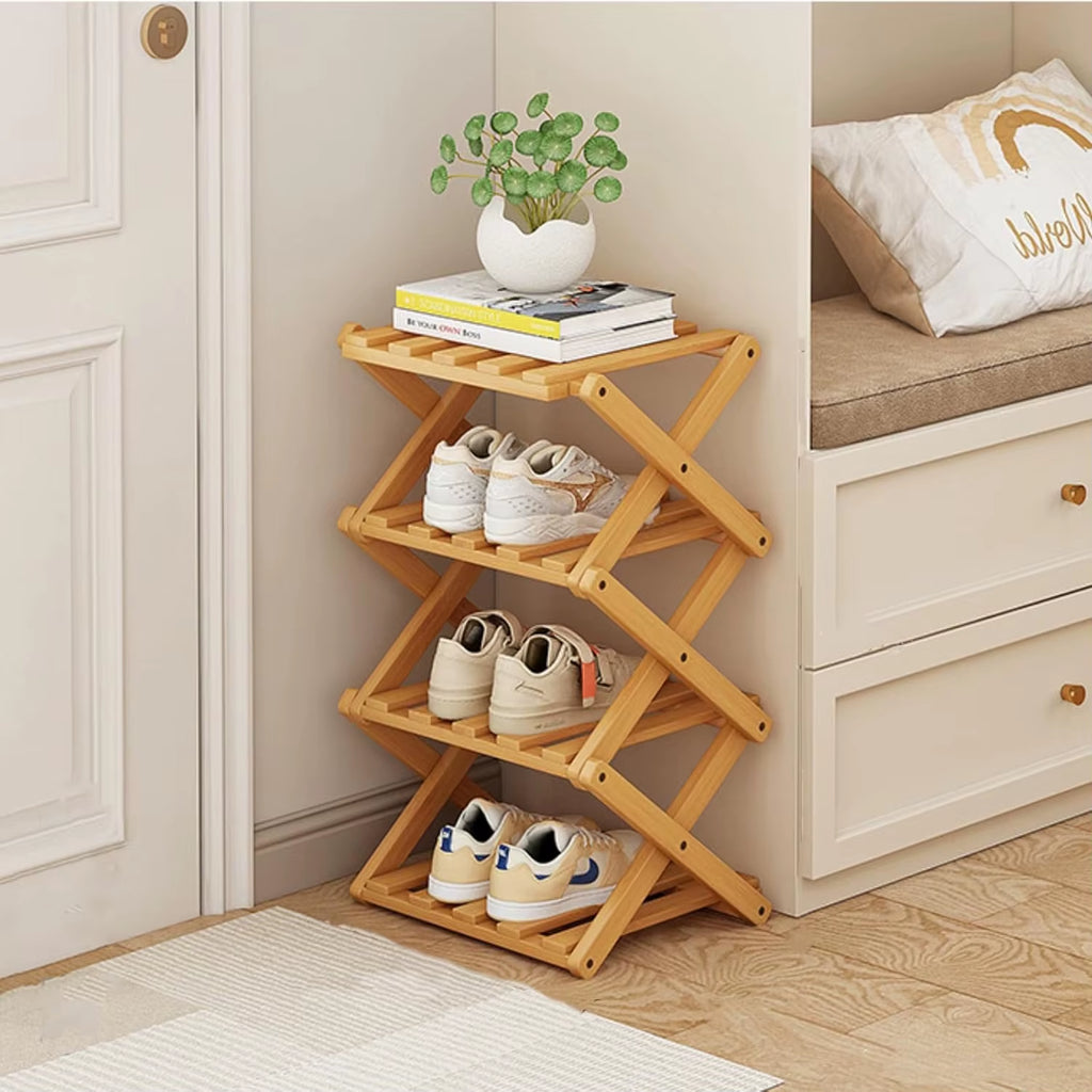  Bamboo Shoe Rack without Installation Small Shoe Rack, Foldable Shoe Storage Rack, Shoe Organizer for Entryway
