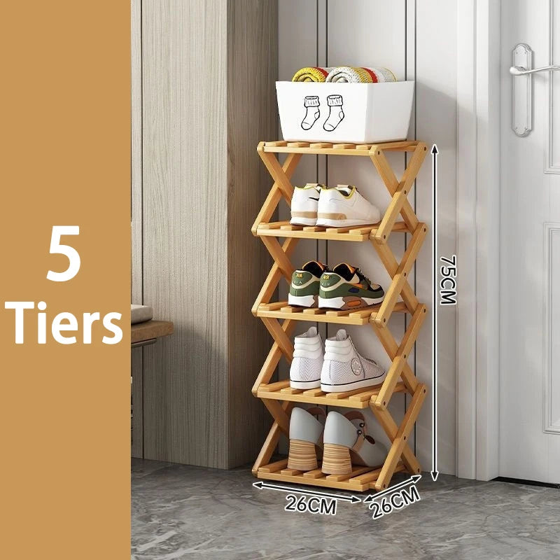 Bamboo Shoe Rack without Installation Small Shoe Rack, Foldable Shoe Storage Rack, Shoe Organizer for Entryway