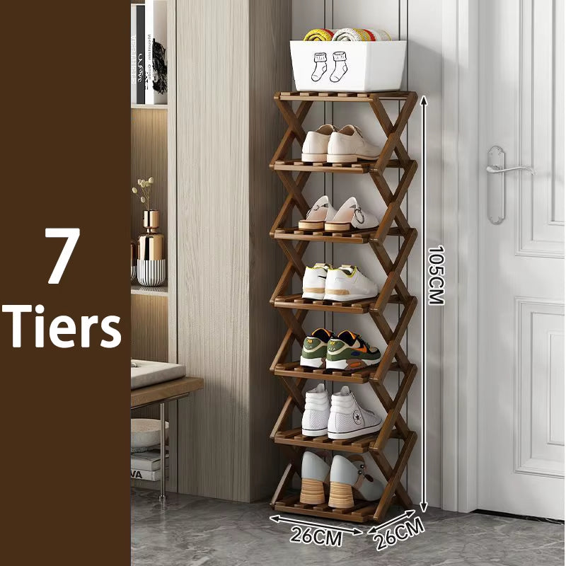  Bamboo Shoe Rack without Installation Small Shoe Rack, Foldable Shoe Storage Rack, Shoe Organizer for Entryway
