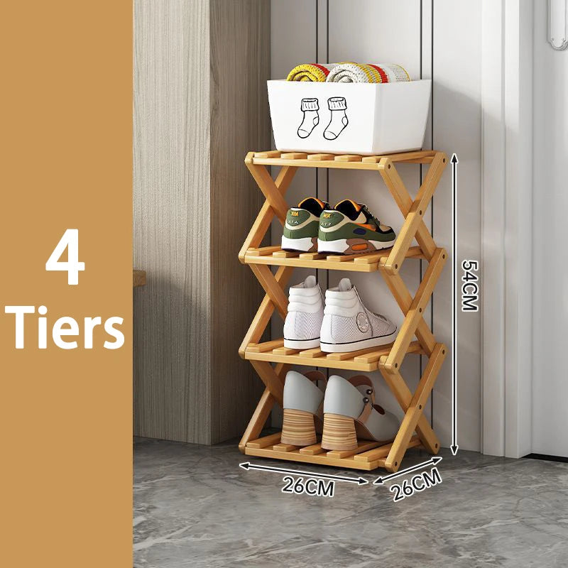  Bamboo Shoe Rack without Installation Small Shoe Rack, Foldable Shoe Storage Rack, Shoe Organizer for Entryway