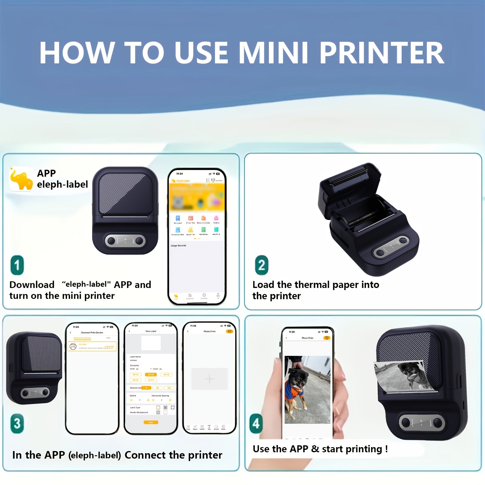 Mini Thermal Label Printer Self adhesive Paper & Inkless