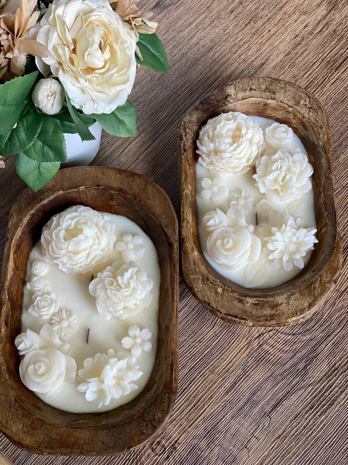 Handcrafted Botanical Garden Dough Bowl Candle Soy Wax Floral