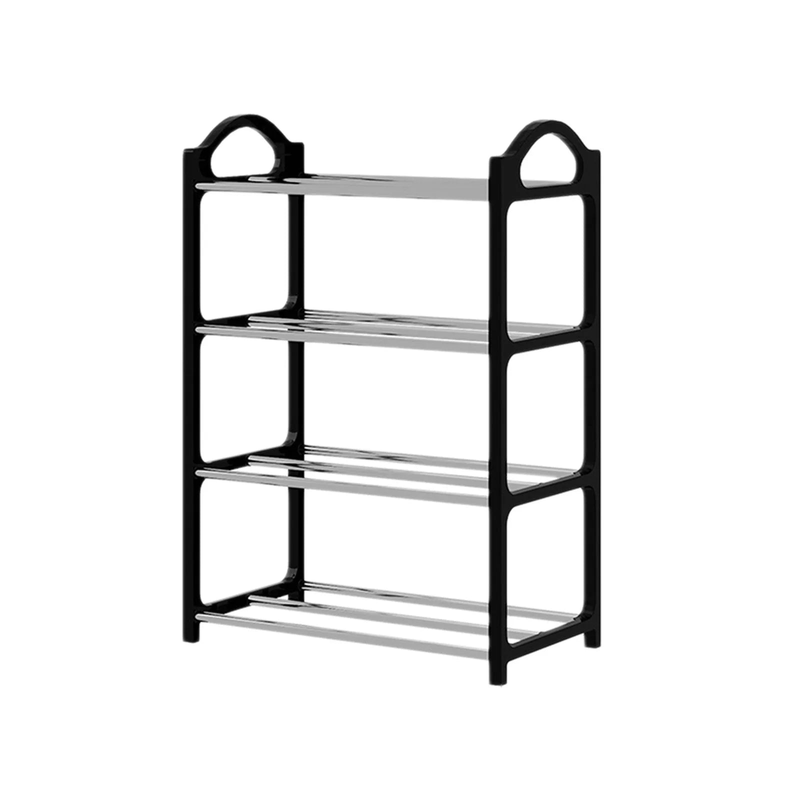  Free Standing Shoe Rack (8 Pairs of Shoes), Entryway Shoe Organizer with Storage Top for Bags or Shoes, Black