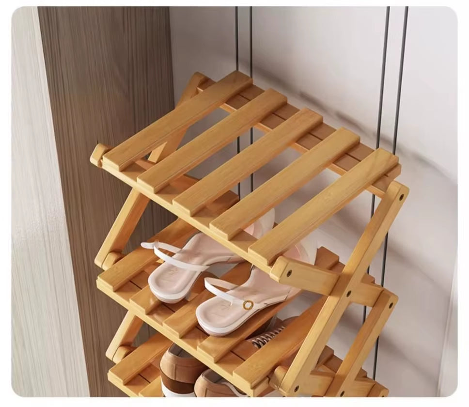  Bamboo Shoe Rack without Installation Small Shoe Rack, Foldable Shoe Storage Rack, Shoe Organizer for Entryway