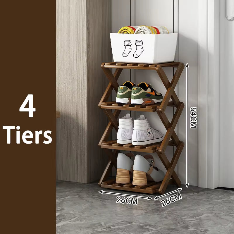  Bamboo Shoe Rack without Installation Small Shoe Rack, Foldable Shoe Storage Rack, Shoe Organizer for Entryway
