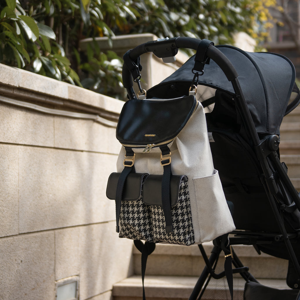 Houndstooth Faux Leather Diaper Backpack Waterproof
