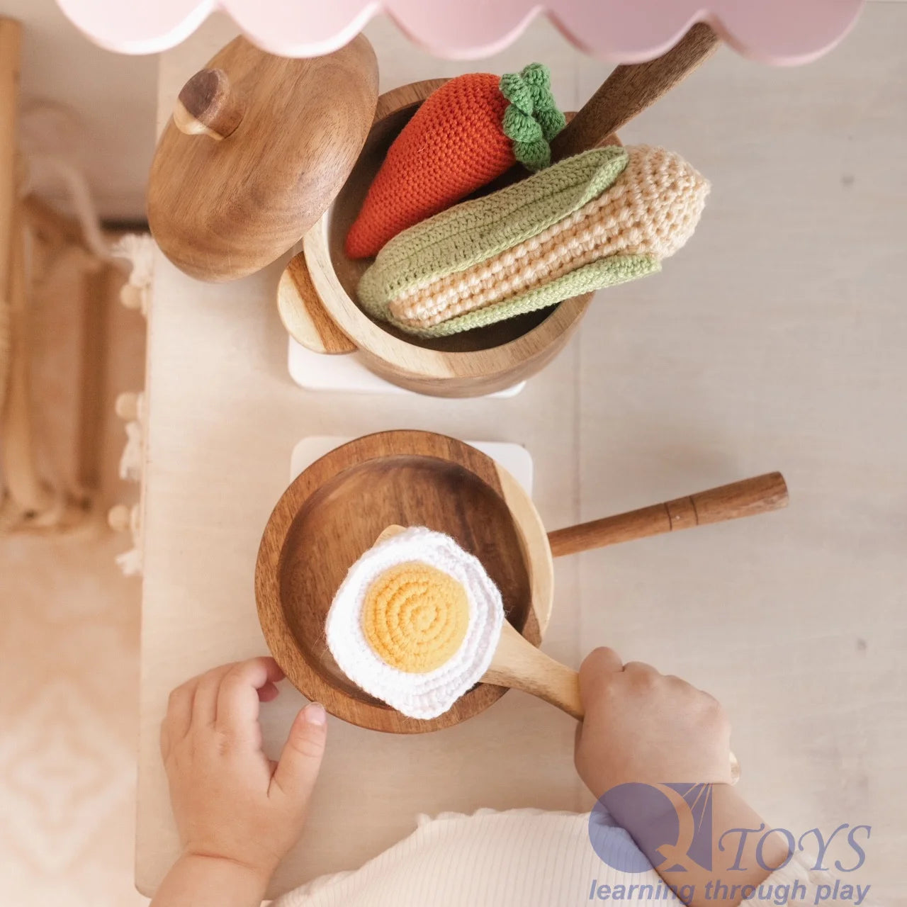 Wooden Toy Pan and Pot Set Pretend Play Kitchen