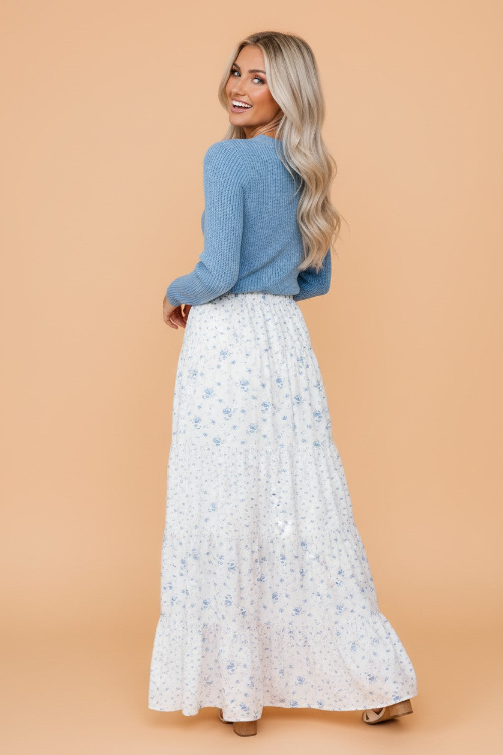 Floral Patchwork Tiered Maxi Skirt, High Waist Boho Skirt for Women