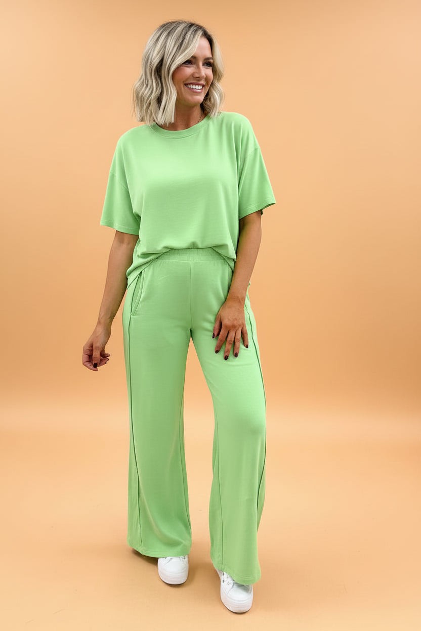 Oversized Tee and Wide Leg Pants Set, Womens 2 Piece Lounge Outfit