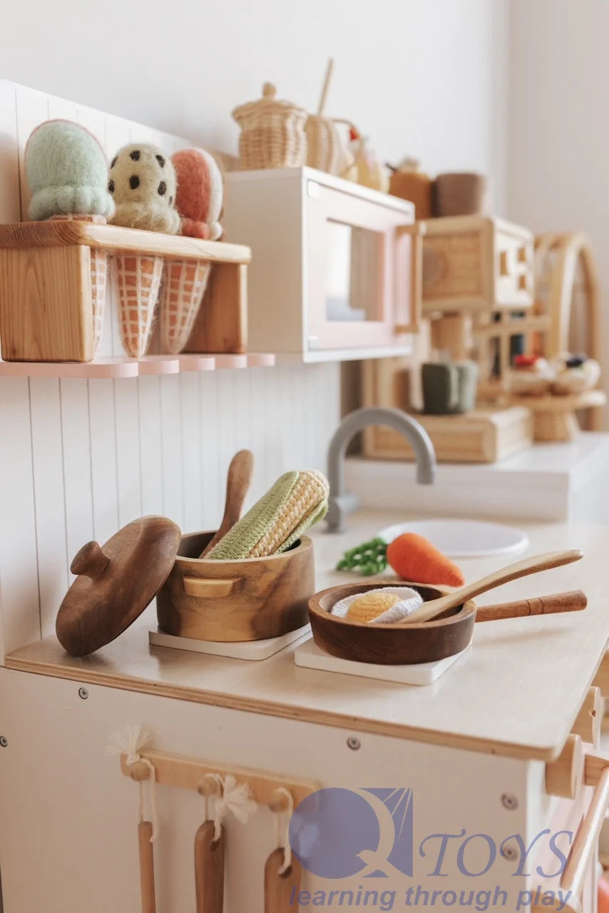 Wooden Toy Pan and Pot Set Pretend Play Kitchen