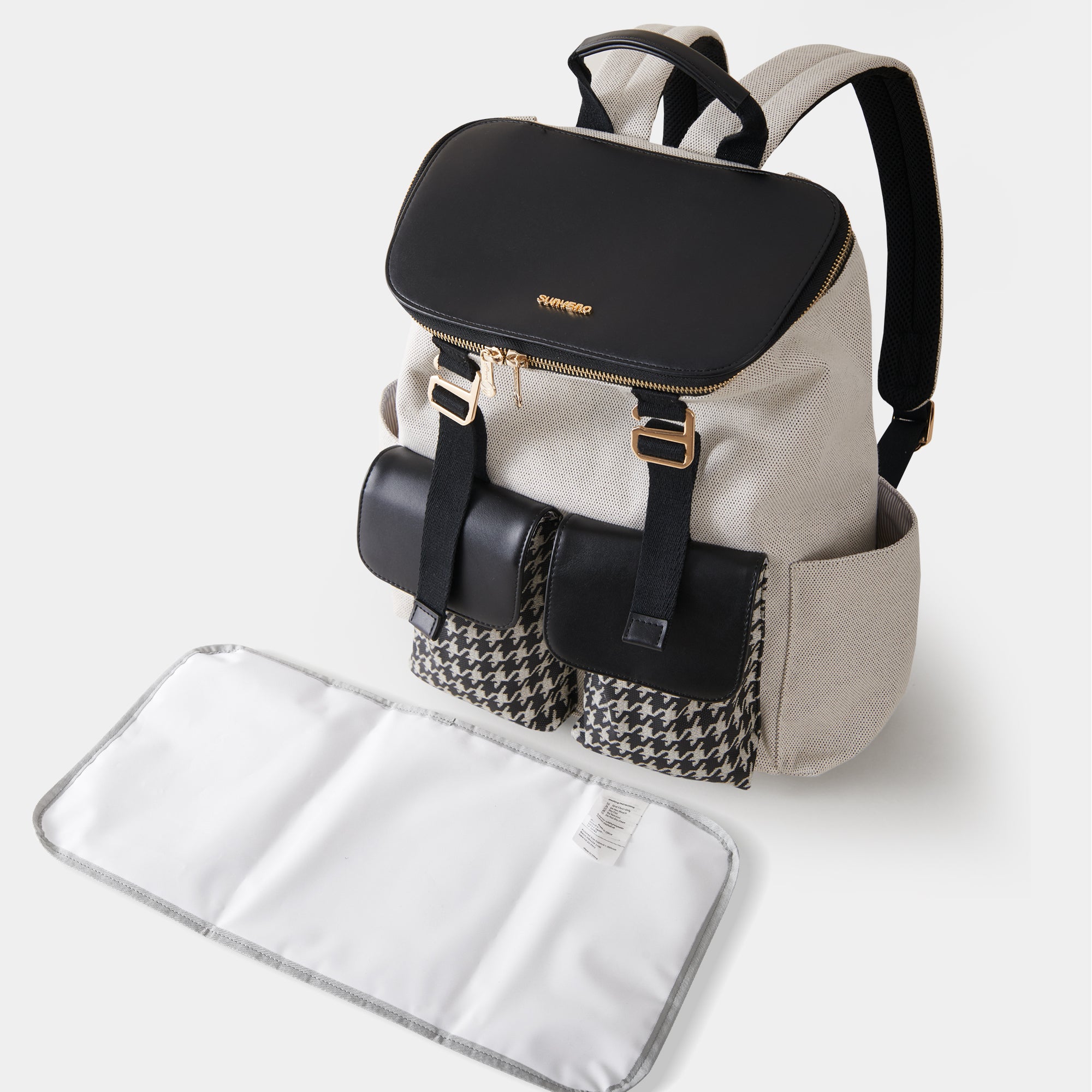 Houndstooth Faux Leather Diaper Backpack Waterproof