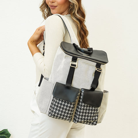 Houndstooth Faux Leather Diaper Backpack Waterproof