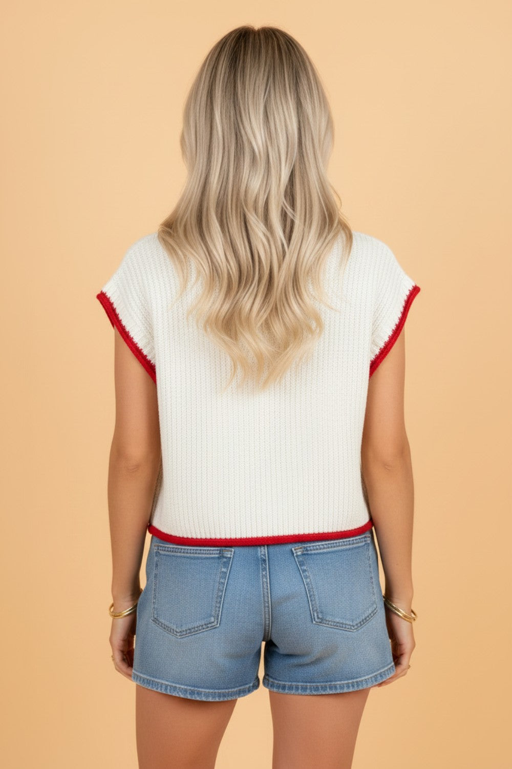 USA Flag Cropped Short Sleeve Sweater for Fourth of July