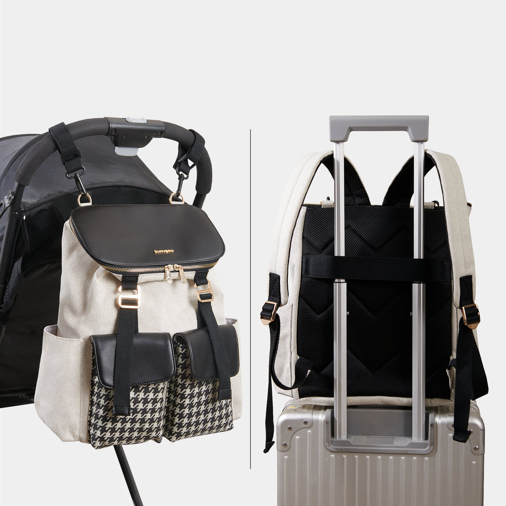 Houndstooth Faux Leather Diaper Backpack Waterproof