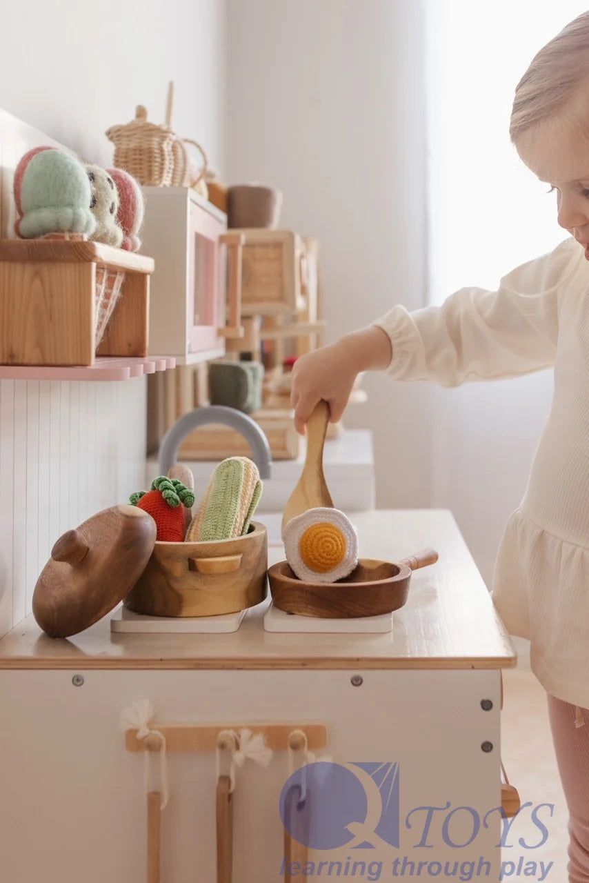 Wooden Toy Pan and Pot Set Pretend Play Kitchen