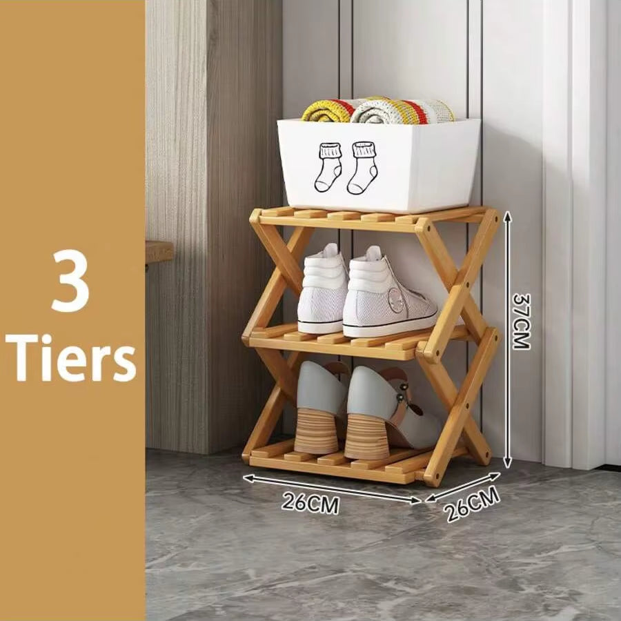  Bamboo Shoe Rack without Installation Small Shoe Rack, Foldable Shoe Storage Rack, Shoe Organizer for Entryway
