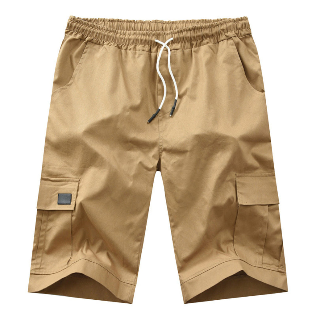 Men Casual Chino Cargo Shorts Elastic Waist Drawstring 6 Pockets Summer Trousers