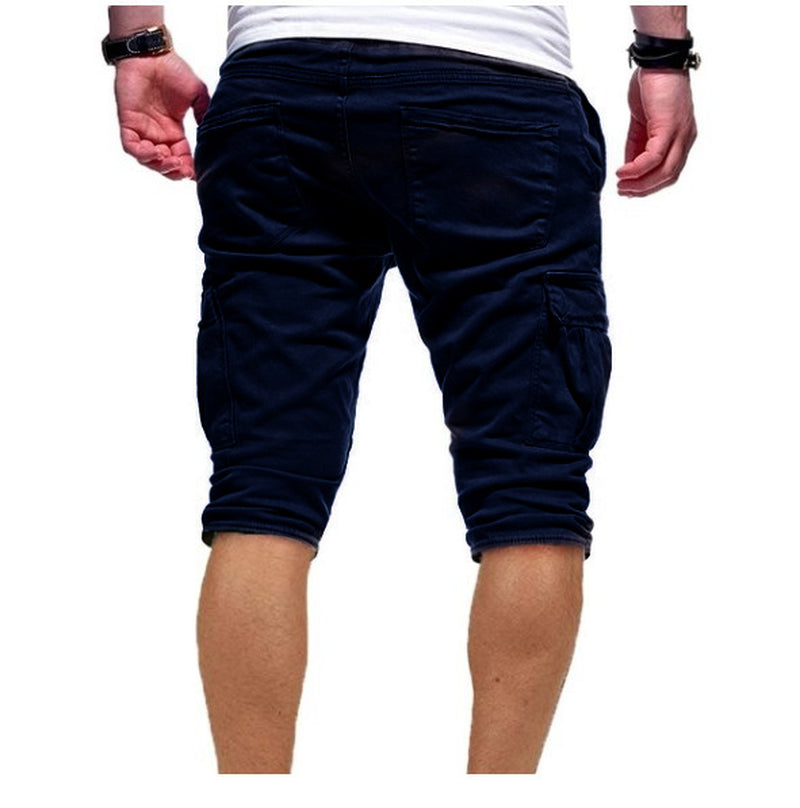 Men Casual Chino Cargo Shorts Elastic Waist Drawstring 6 Pockets Summer Trousers