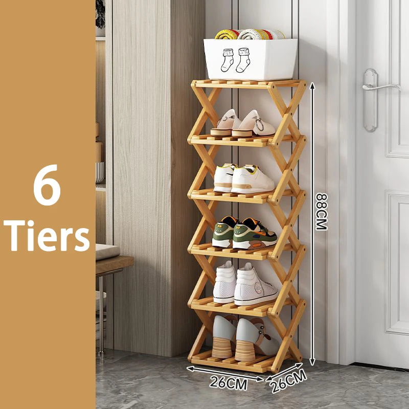  Bamboo Shoe Rack without Installation Small Shoe Rack, Foldable Shoe Storage Rack, Shoe Organizer for Entryway