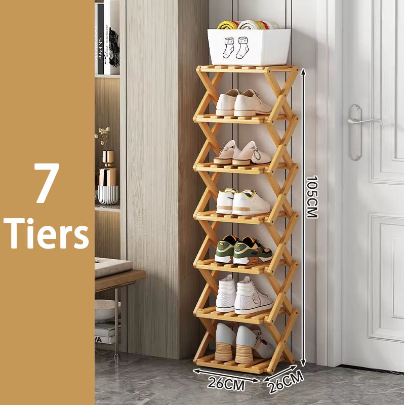  Bamboo Shoe Rack without Installation Small Shoe Rack, Foldable Shoe Storage Rack, Shoe Organizer for Entryway