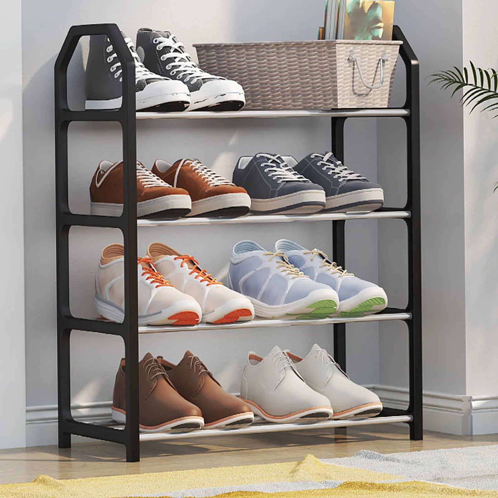 Storage and Organization Shoe Rack Shoe Rack Storage Organizer with 4 Tiers Metal Shelves for Bedroom Closet Entry Dorm Room