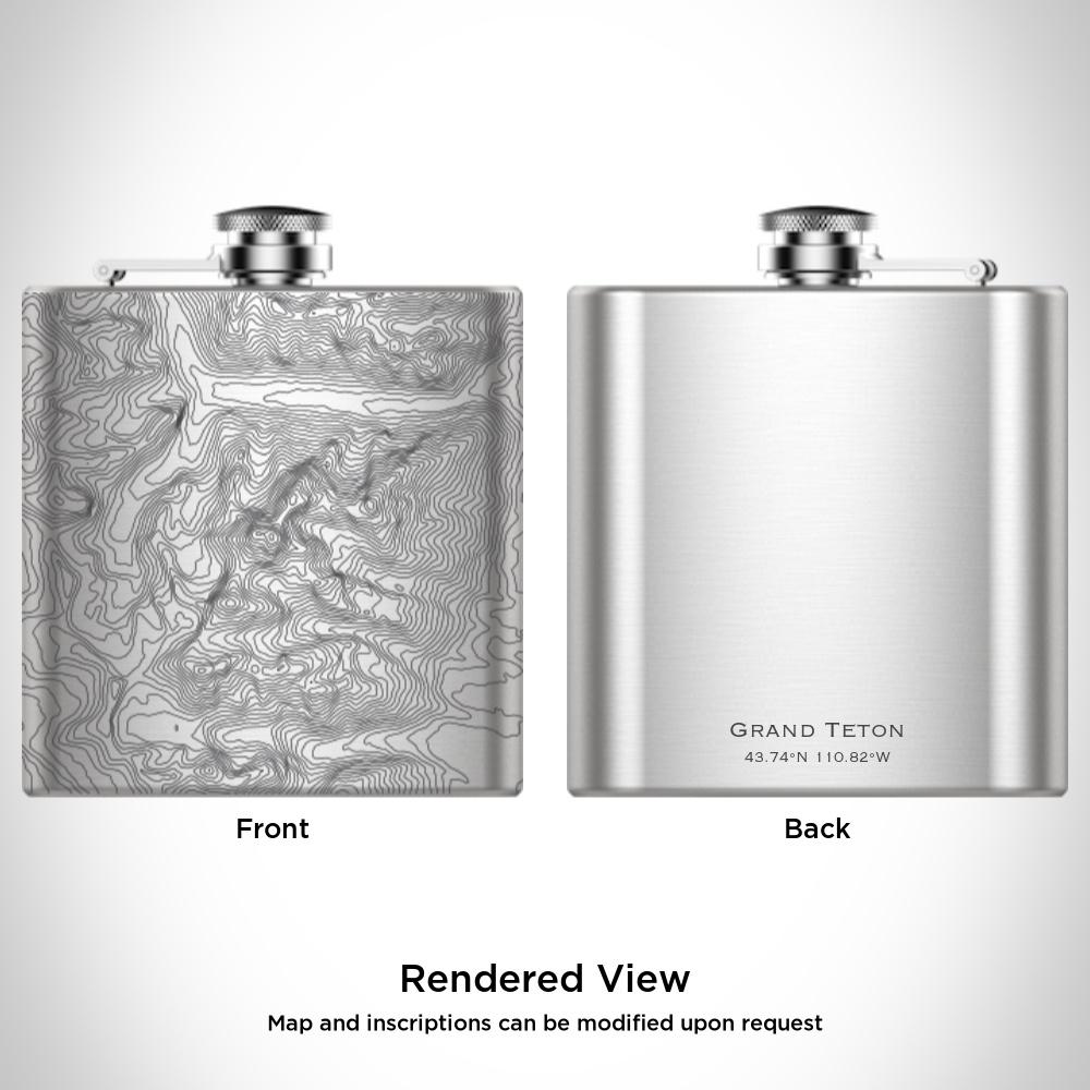 Grand Teton Topographic Map Hip Flasks with Funnel & Pouch