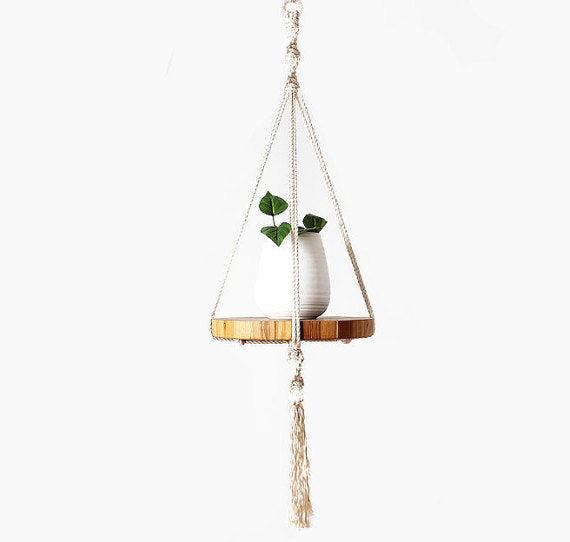 Handwoven Macrame Plant Hanger with Wood Ring