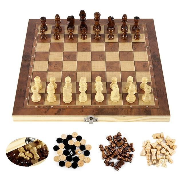 Foldable Wooden Chess Set Magnetic Travel Chess Board with Storage