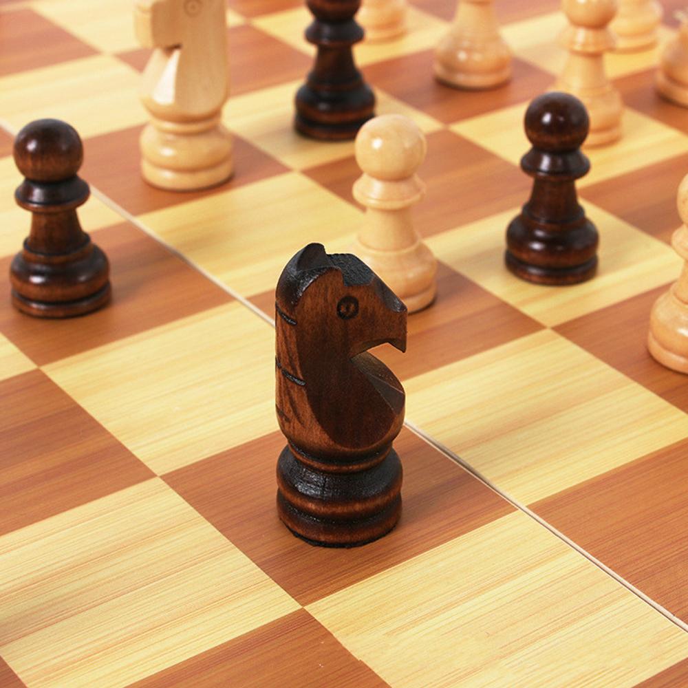 Foldable Wooden Chess Set Magnetic Travel Chess Board with Storage