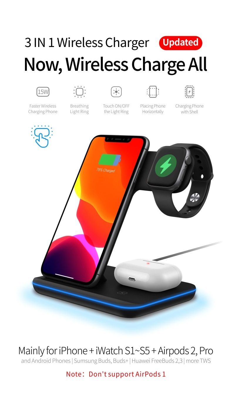 3 in 1 Fast Wireless Charging Station for Mobile Phones