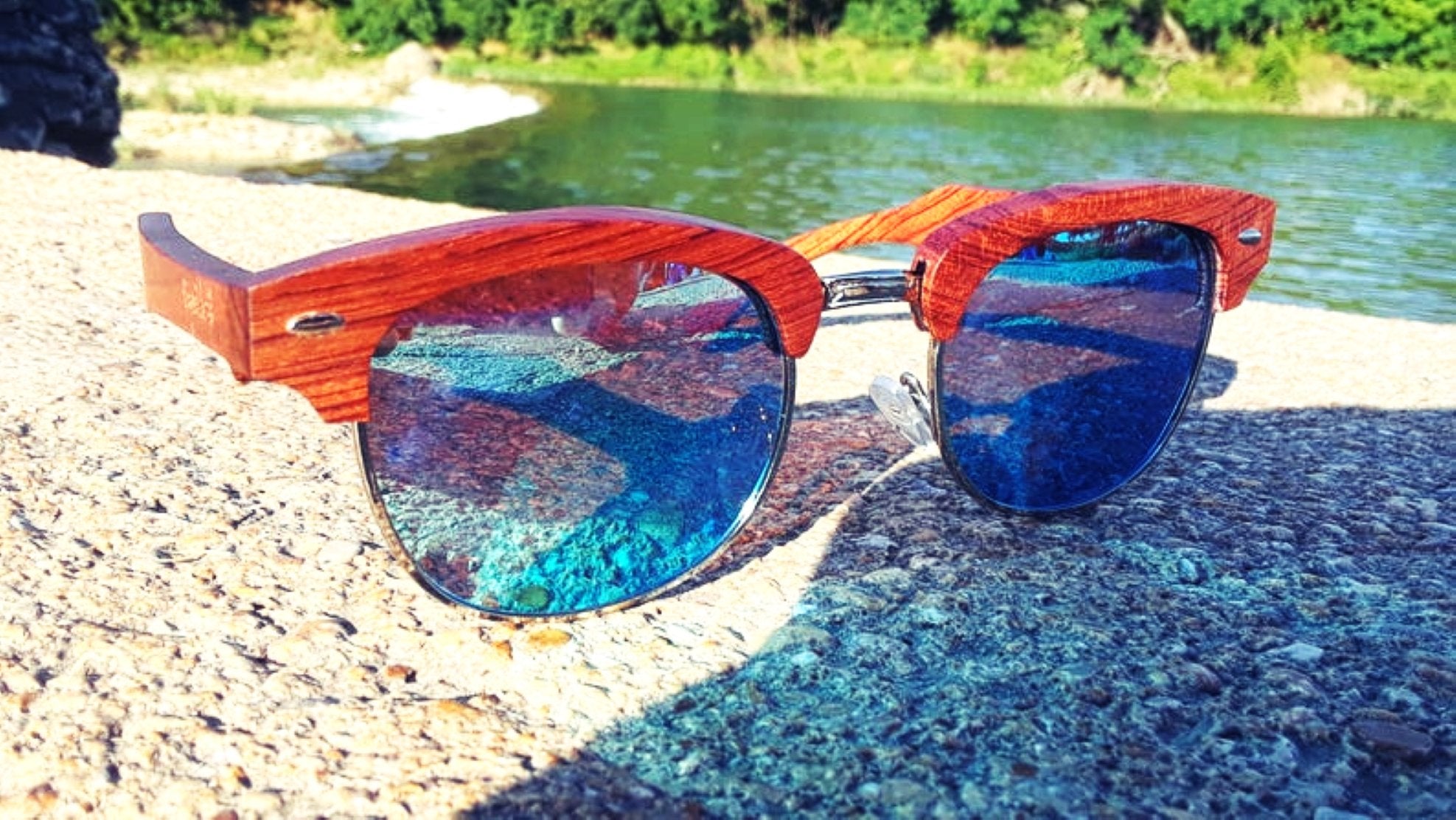 Handcrafted Brazilian Pear Wood Sunglasses Ice Blue Polarized Lenses